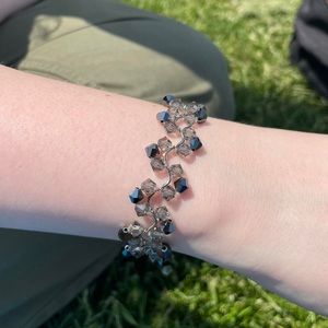 Grey and silver hand beaded Swarovski crystal bracelet